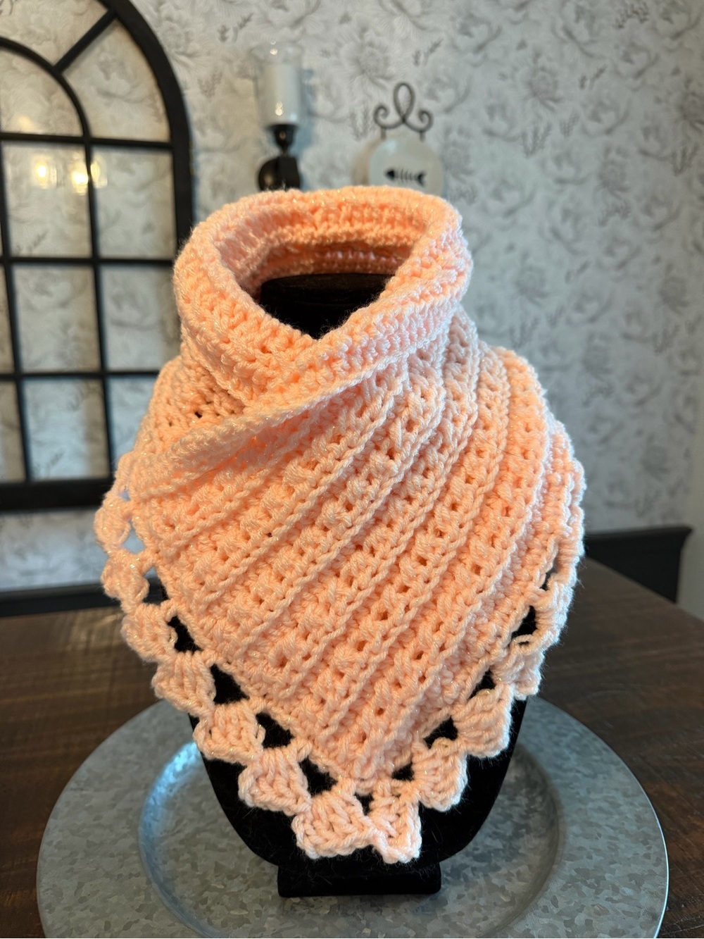 Women's Peach Crochet Cozy Cowl Neck Accessory NWOT - Picture 2 of 6